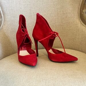 ZARA WOMAN RED SUEDE HEELS WITH ANKLE STRAP SIZE 40 US 9